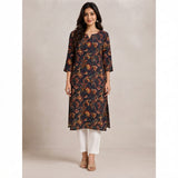 Women’s Navy Blue Floral Printed Straight Kurti