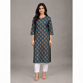 Women’s Teal Blue Floral Printed Straight Kurti