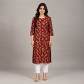 Women’s Maroon Floral Printed Straight Kurti