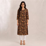 Women’s Brown Floral Paisley Printed Straight Kurti