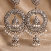Royal Filigree Pearl Jhumka Oxidised Earrings