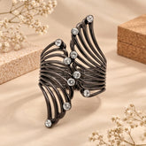 Crystal Wave Silver-Tone Statement Cuff Bracelet