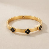 Zelya Anti-Tarnish Gold Clover Bracelet for Women | Black Clover Stainless Steel Bracelet