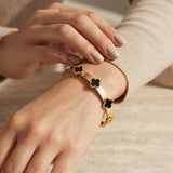 Zelya Anti-Tarnish Gold Clover Bracelet for Women | Black Clover Stainless Steel Bracelet