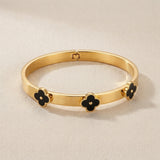 Zelya Anti-Tarnish Gold Clover Bracelet for Women | Black Clover Stainless Steel Bracelet