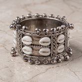 Zelya Traditional Oxidised Cowrie Shell Cuff Bracelet for Women | Tribal Boho Statement Bracelet