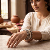Zelya Premium Oxidised Cowrie Shell Bracelet for Women | Handmade Ghungroo Ethnic Cuff Bracelet