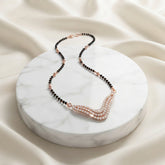 Crystal Wave Rose Gold Mangalsutra for Women | CZ Diamond Pendant Black Bead Necklace