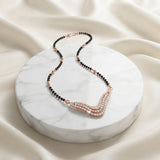 Crystal Wave Rose Gold Mangalsutra for Women | CZ Diamond Pendant Black Bead Necklace