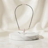 Pearl Grace Rose Gold Mangalsutra for Women | CZ Crystal & Pearl Pendant Black Bead Necklace