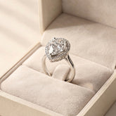 Zelya Pear Halo Statement Ring for Women | Pear-Cut Crystal Adjustable Ring | Silver Finish Cocktail Ring