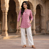 Pink Floral Printed Taj Cotton Short Kurti