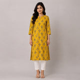 Women’s Mustard Yellow Floral Printed Straight Kurti