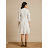 Women’s Ivory White Tiered Flared One Piece Dress with Mandarin Collar