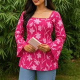 Pink Bloom Taj Cotton Square Neck Short Kurti