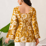 Mustard Bloom Taj Cotton Lace-Up Short Kurti