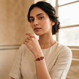 Antique Red Dual Stone Adjustable Cuff Bracelet for Women | Vintage Brass Open Bangle | Ruby Red Stone Bracelet