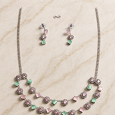 Zelya Pastel Crystal Dual Layer Necklace Set with Matching Earrings