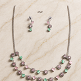 Zelya Pastel Crystal Dual Layer Necklace Set with Matching Earrings