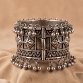 Heritage Floral Oxidised Ghungroo Cuff Bracelet