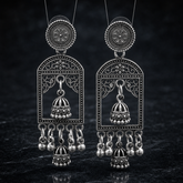 Oxidized Temple Jhumka Drop Earrings for Women | Traditional Antique Silver Earrings