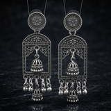 Oxidized Temple Jhumka Drop Earrings for Women | Traditional Antique Silver Earrings