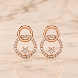 Rose Gold Crystal Circle Drop Earrings | Premium Pavé Hoop Earrings for Women