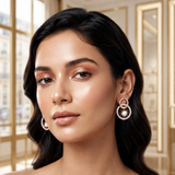 Rose Gold Crystal Circle Drop Earrings | Premium Pavé Hoop Earrings for Women