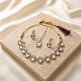 Mirror drop Crystal Adjustable Necklace Set for Women | Silver Finish Choker with Matching Earrings | Statement Jewellery Set