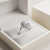 Solitaire Halo Ring for Women | Round-Cut Crystal Statement Ring | Silver Finish Adjustable Ring