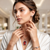 Royal Ruby Crystal 4-Piece Jewellery Gift Set | Pendant Necklace, Adjustable Ring, Bracelet & Stud Earrings