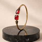 Antique Red Dual Stone Adjustable Cuff Bracelet for Women | Vintage Brass Open Bangle | Ruby Red Stone Bracelet
