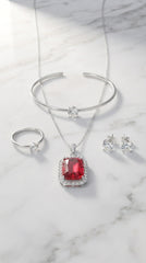 Royal Ruby Crystal 4-Piece Jewellery Gift Set | Pendant Necklace, Adjustable Ring, Bracelet & Stud Earrings