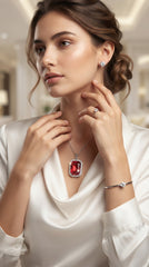 Royal Ruby Crystal 4-Piece Jewellery Gift Set | Pendant Necklace, Adjustable Ring, Bracelet & Stud Earrings