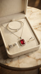 Royal Ruby Crystal 4-Piece Jewellery Gift Set | Pendant Necklace, Adjustable Ring, Bracelet & Stud Earrings