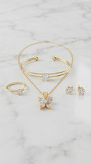 Butterfly Crystal 4-Piece Gold Jewellery Gift Set | Necklace, Bracelet, Ring & Stud Earrings
