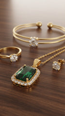 Emerald Solitaire 4-Piece Gold Jewellery Gift Set | Necklace, Bracelet, Ring & Stud Earrings