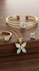 Butterfly Crystal 4-Piece Gold Jewellery Gift Set | Necklace, Bracelet, Ring & Stud Earrings