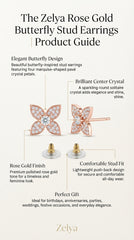 Rose Gold Butterfly Crystal Stud Earrings | Premium Floral Earrings for Women