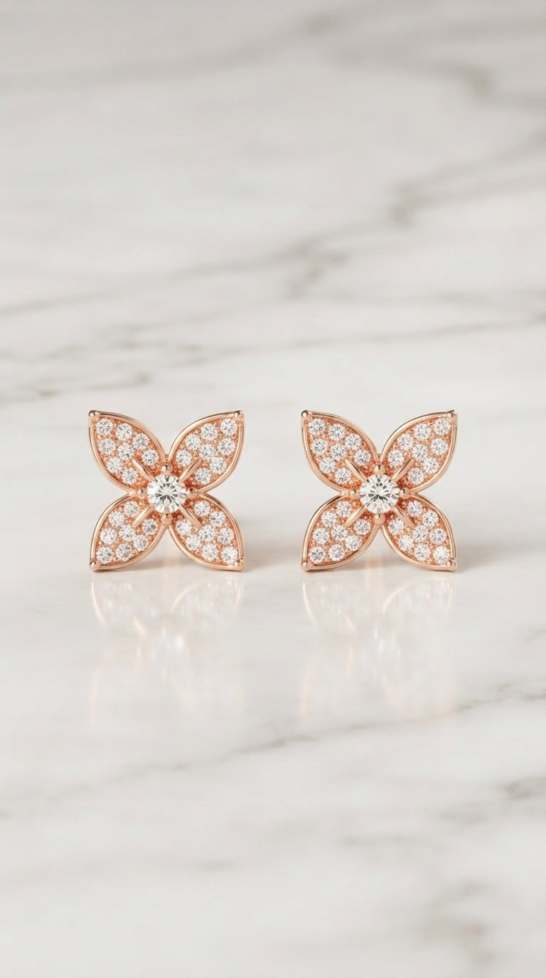 Rose Gold Butterfly Crystal Stud Earrings | Premium Floral Earrings for Women