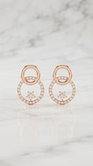 Rose Gold Crystal Circle Drop Earrings | Premium Pavé Hoop Earrings for Women