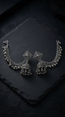 Oxidized Jhumka Earrings with Ear Chain | Traditional Boho Earrings for Women