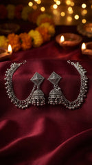 Oxidized Jhumka Earrings with Ear Chain | Traditional Boho Earrings for Women
