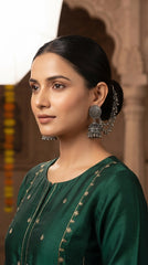 Oxidized Circular Jhumka Earrings with Ear Chain | Traditional Ethnic Earrings for Women