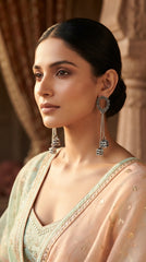 Oxidized Floral Chain Drop Earrings for Women | Traditional Antique Silver Earrings