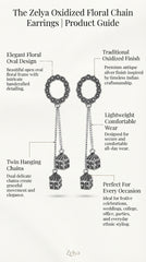 Oxidized Floral Chain Drop Earrings for Women | Traditional Antique Silver Earrings