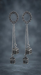 Oxidized Floral Chain Drop Earrings for Women | Traditional Antique Silver Earrings