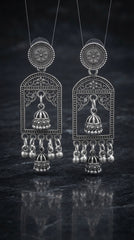 Oxidized Temple Jhumka Drop Earrings for Women | Traditional Antique Silver Earrings