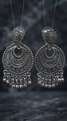 Oxidized Chandbali Drop Earrings for Women | Traditional Boho Statement Earrings