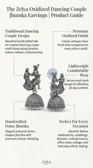 Zelya Oxidized Dancing Couple Jhumka Earrings for Women | Traditional Folk Art Jhumkas